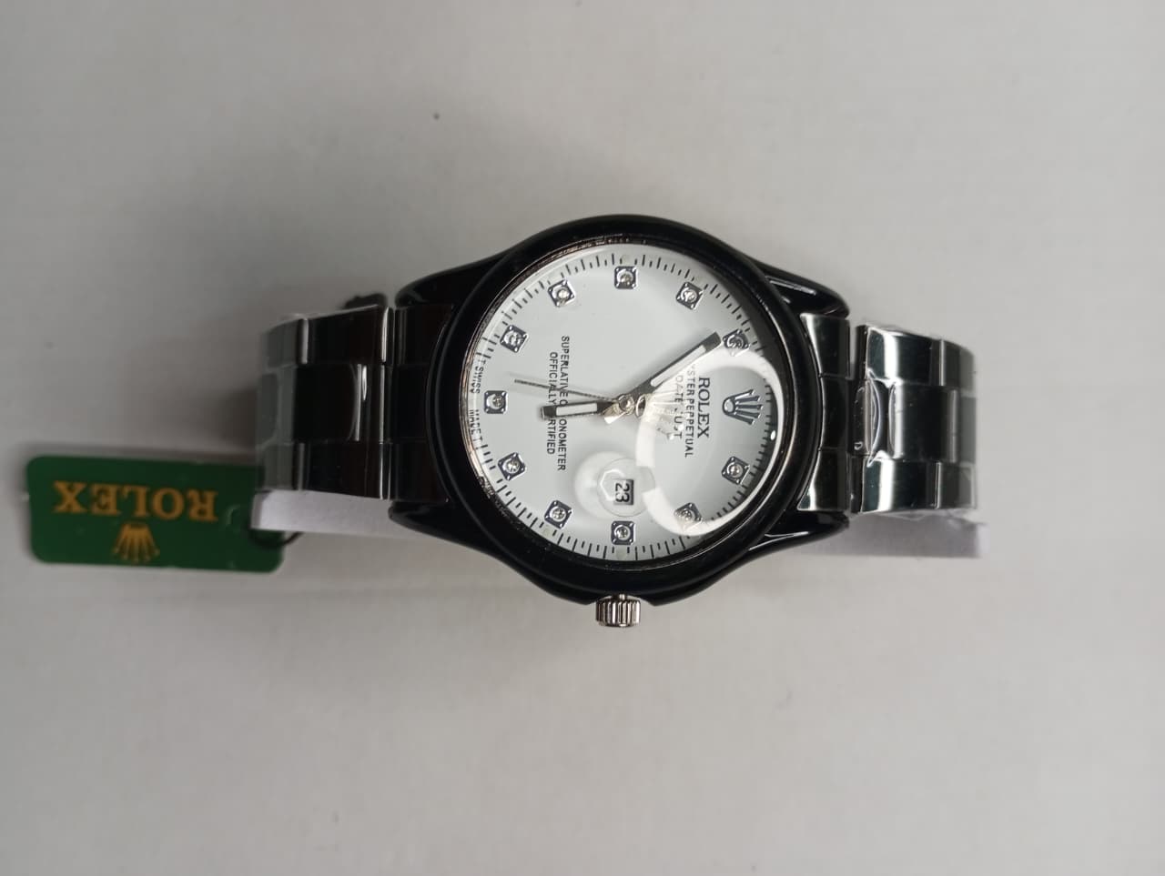 Rolex – Elegant White Dial with Premium Black Chain – RL03 - Image 3